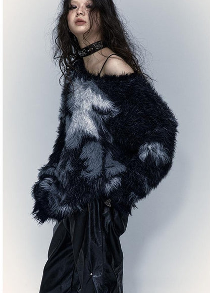 Vintage Fluffy Knit Sweater Loose Pullover for Women Winter