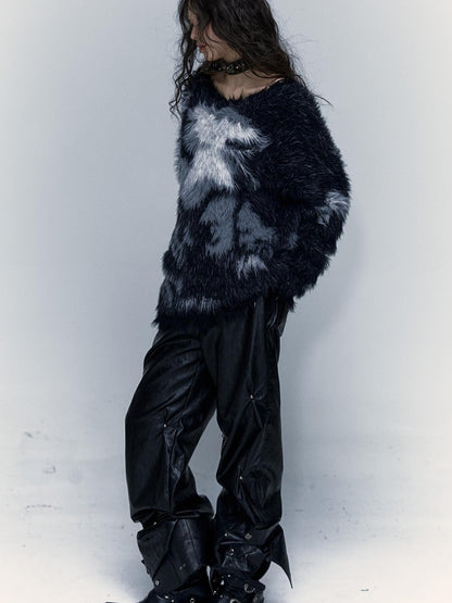 Vintage Fluffy Knit Sweater Loose Pullover for Women Winter