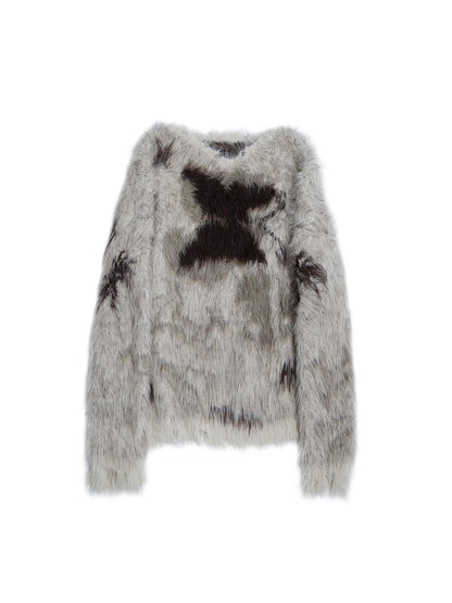 Vintage Fluffy Knit Sweater Loose Pullover for Women Winter
