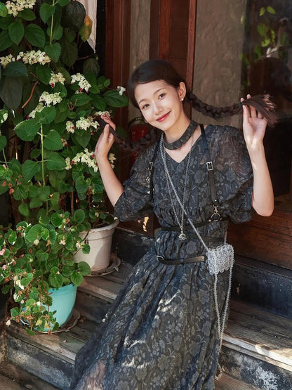 Vintage French Eco Dyed Linen Summer Dress