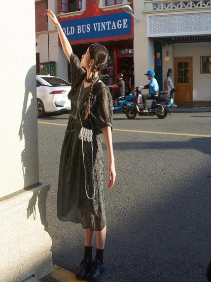 Sweet Mi Vintage French Eco Dyed Linen Summer Dress