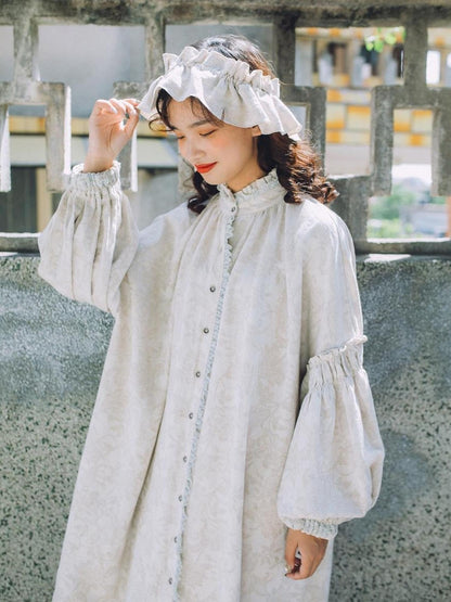 Sweet Mi Vintage French Honey Lace Cotton Linen Dress Free Size Autumn Winter