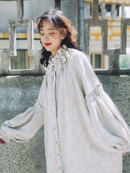 Sweet Mi Vintage French Honey Lace Cotton Linen Dress Free Size Autumn Winter