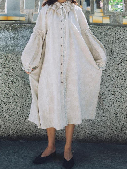 Sweet Mi Vintage French Honey Lace Cotton Linen Dress Free Size Autumn Winter