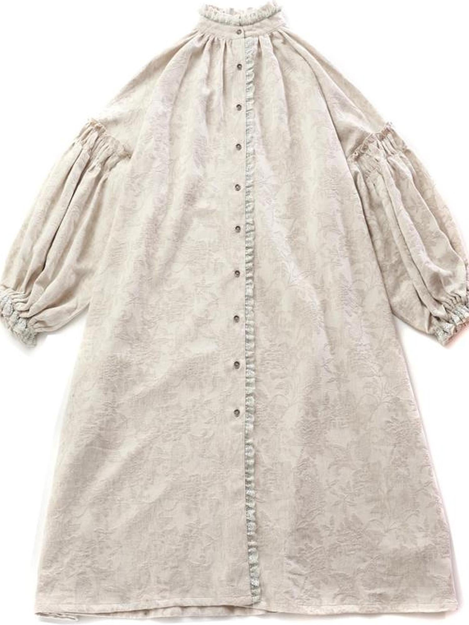 Sweet Mi Vintage French Honey Lace Cotton Linen Dress Free Size Autumn Winter