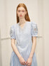 DIDDI MODA Vintage French Puff Sleeve Lace Trim Embroidered Maxi Dress
