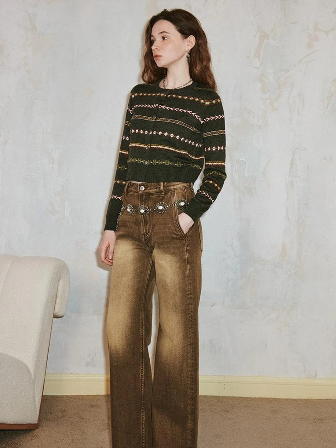Vintage Icelandic Fair Isle Cropped Cardigan