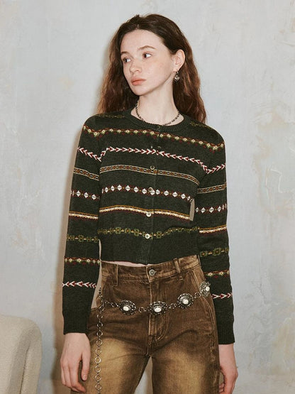Vintage Icelandic Fair Isle Cropped Cardigan