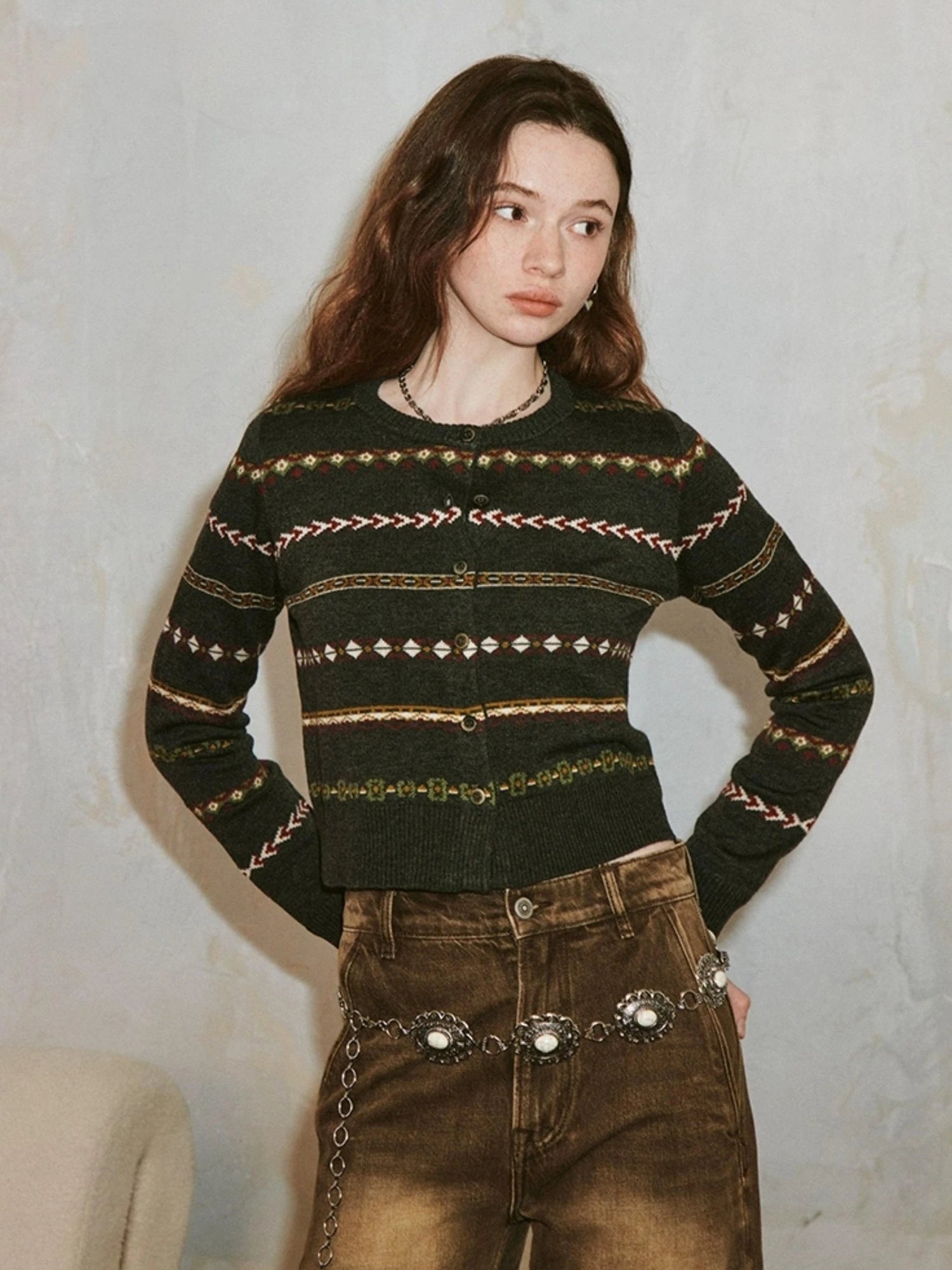 Vintage Icelandic Fair Isle Cropped Cardigan