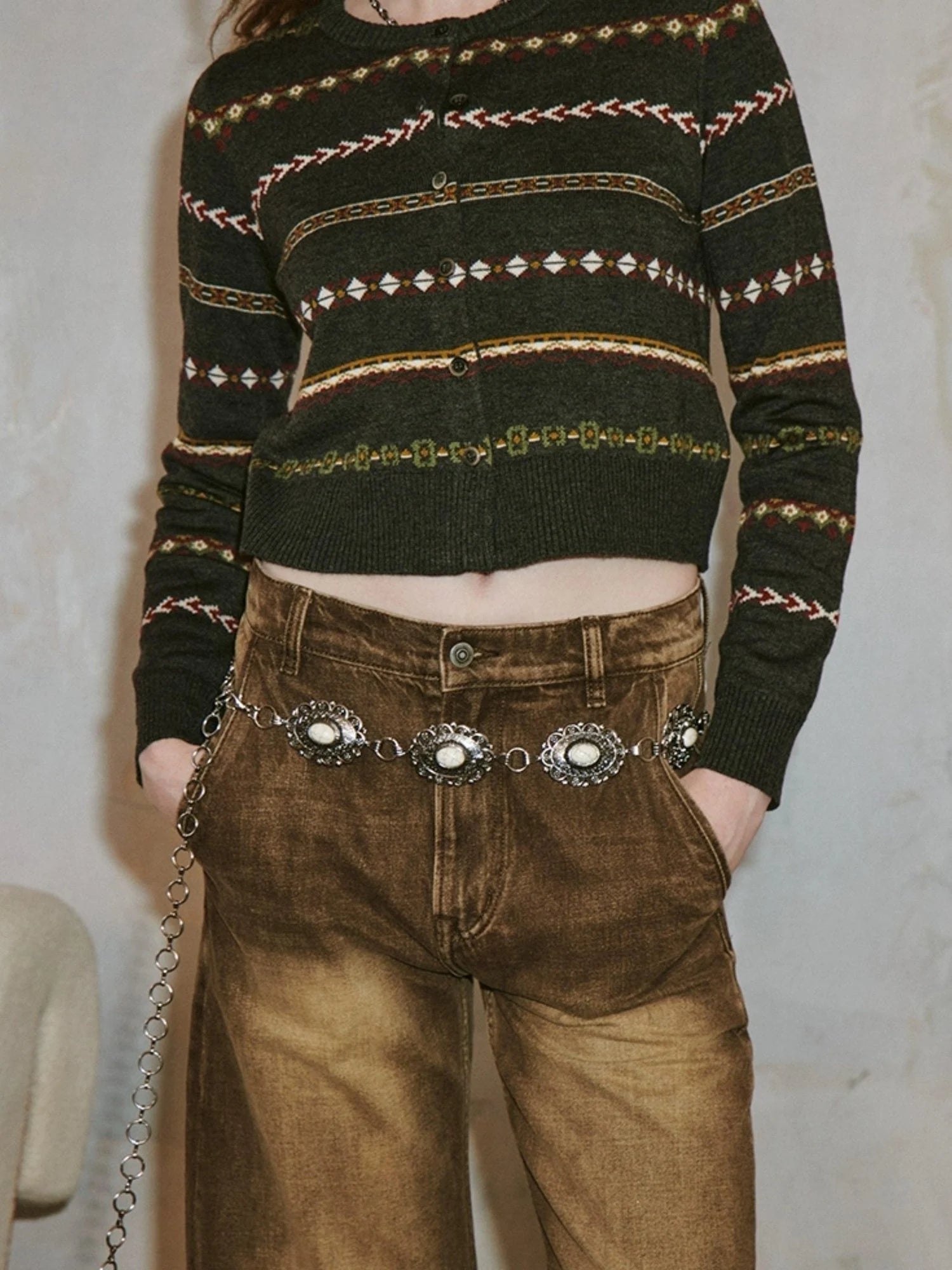 Vintage Icelandic Fair Isle Cropped Cardigan