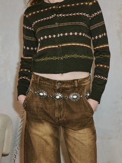 Vintage Icelandic Fair Isle Cropped Cardigan