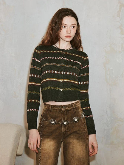 Vintage Icelandic Fair Isle Cropped Cardigan