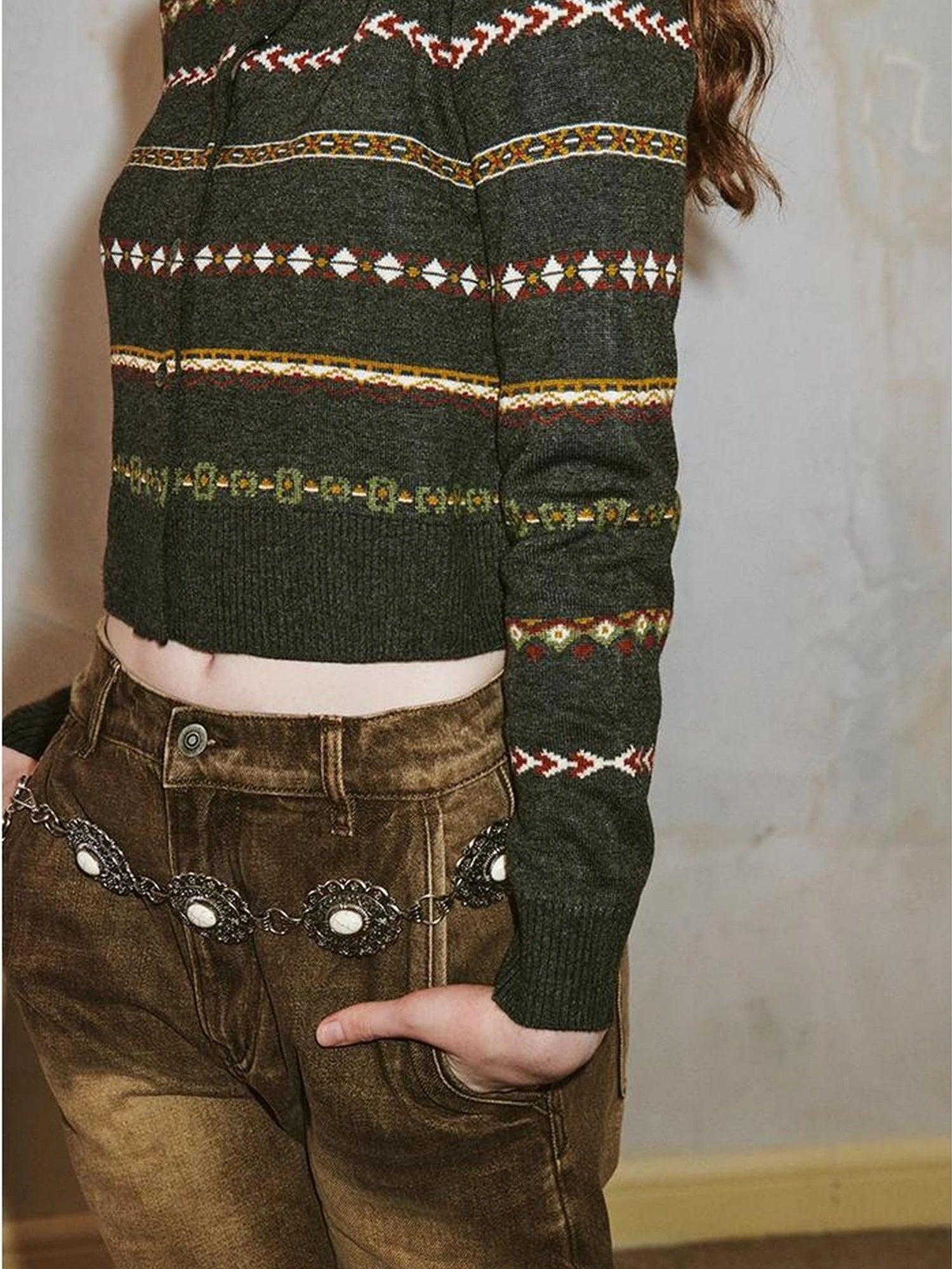 Vintage Icelandic Fair Isle Cropped Cardigan