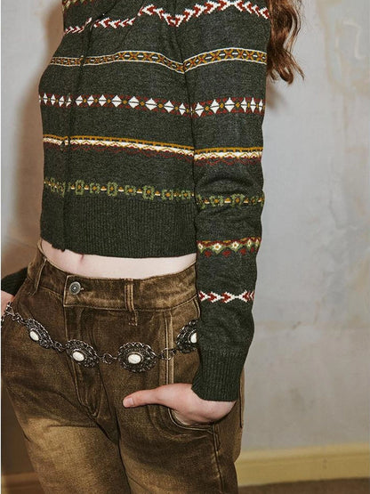 Vintage Icelandic Fair Isle Cropped Cardigan