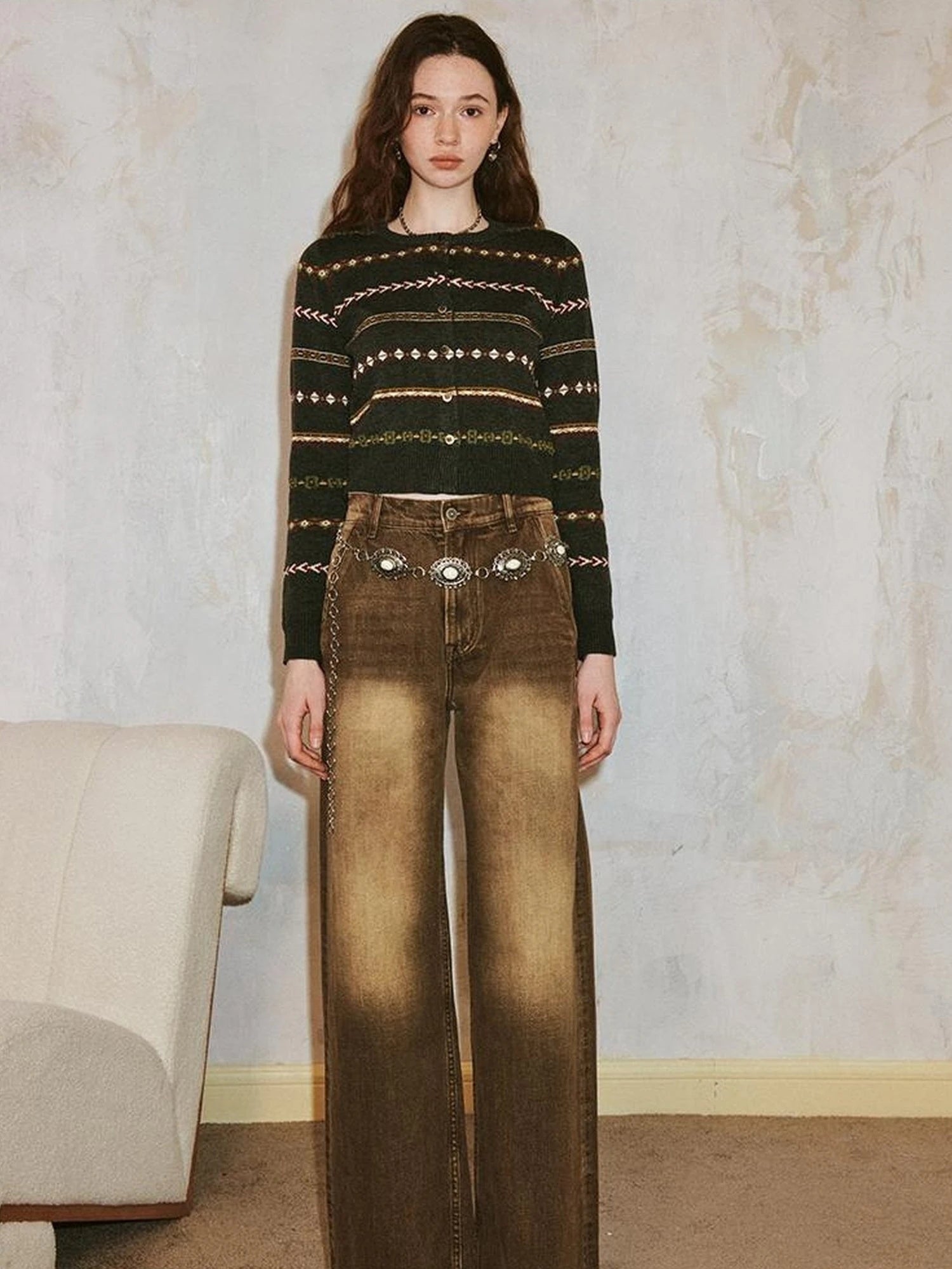 Vintage Icelandic Fair Isle Cropped Cardigan