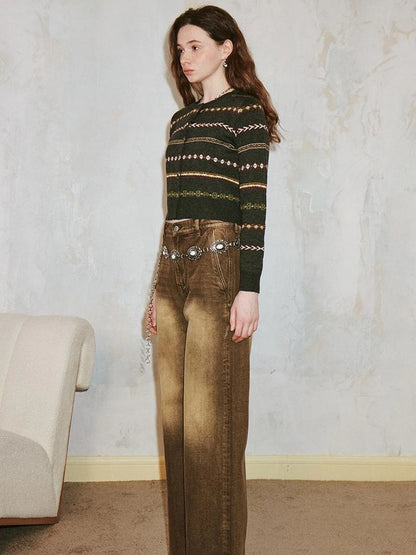 Vintage Icelandic Fair Isle Cropped Cardigan