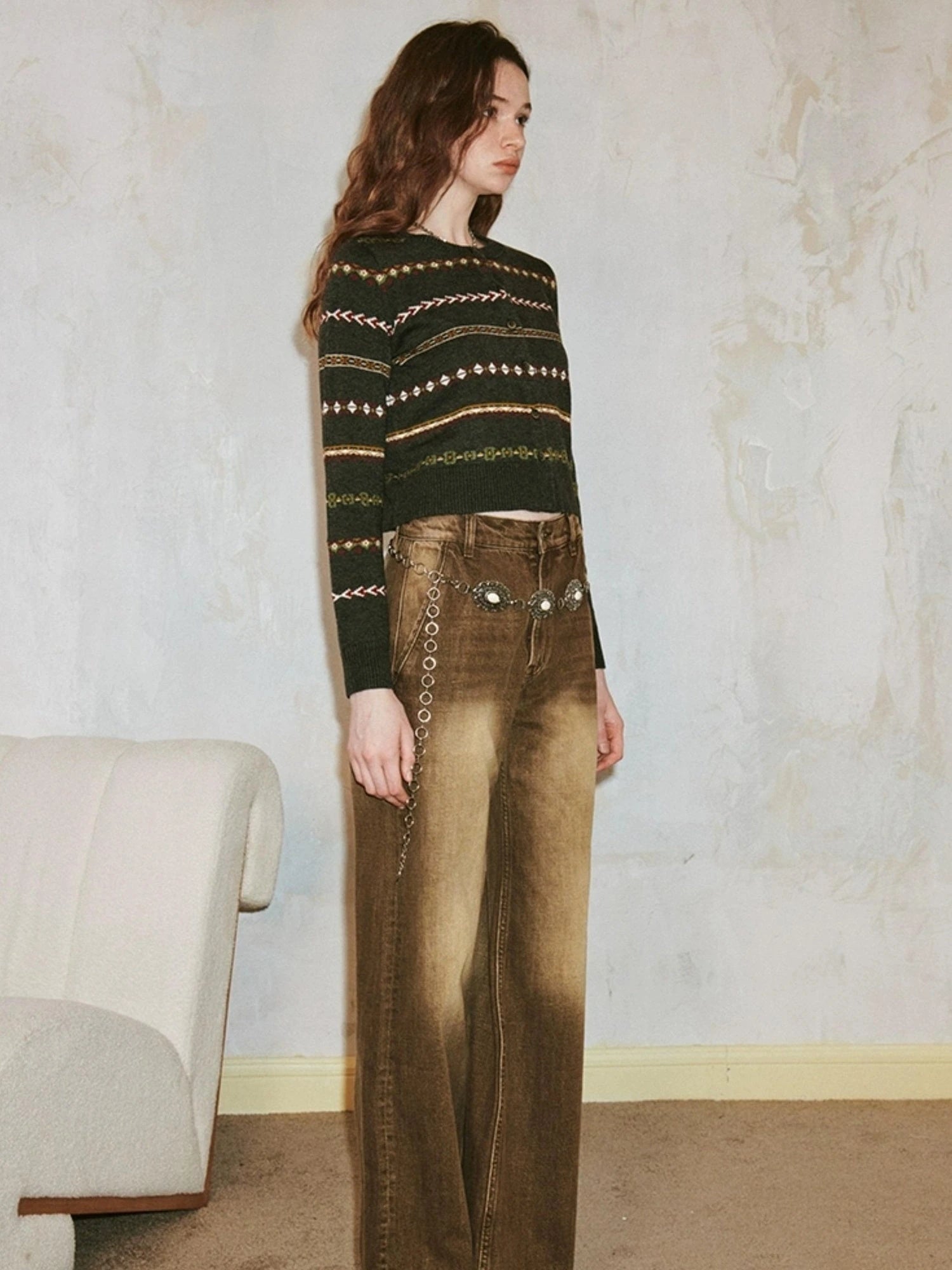 Vintage Icelandic Fair Isle Cropped Cardigan