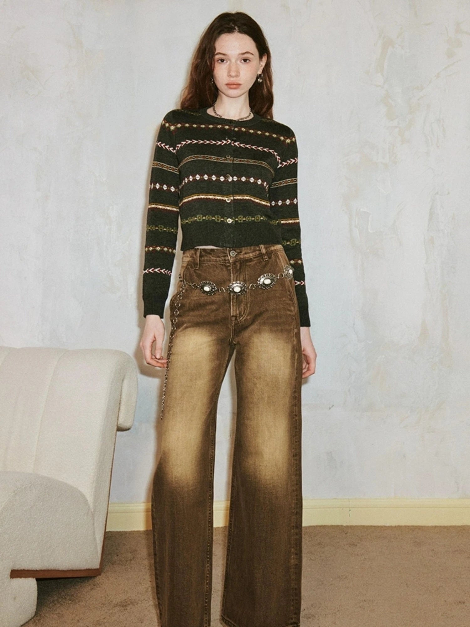 Vintage Icelandic Fair Isle Cropped Cardigan