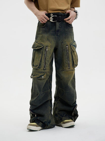 Peoplesense Vintage Industrial Washed Wide Leg Cargo Jeans