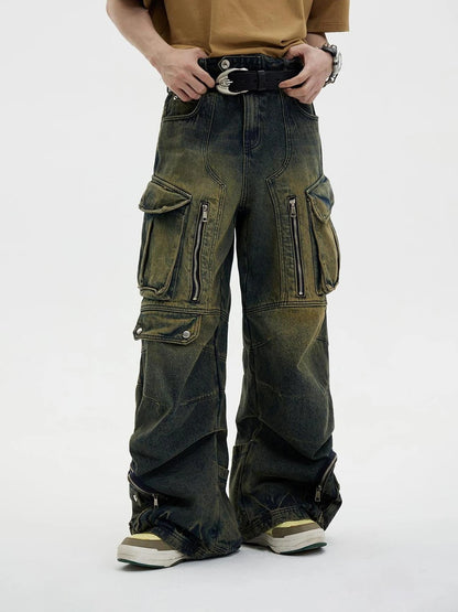 Vintage Industrial Washed Wide Leg Cargo Jeans
