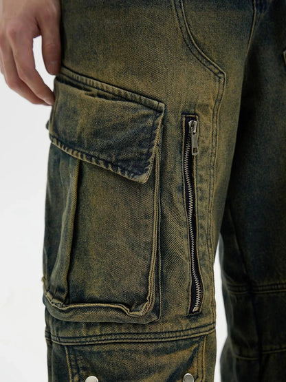 Vintage Industrial Washed Wide Leg Cargo Jeans