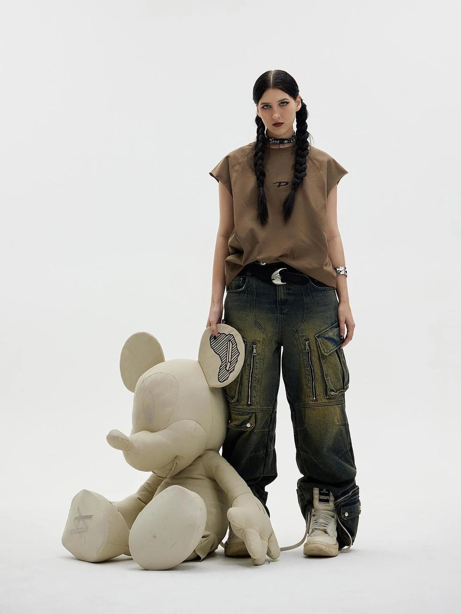 Vintage Industrial Washed Wide Leg Cargo Jeans