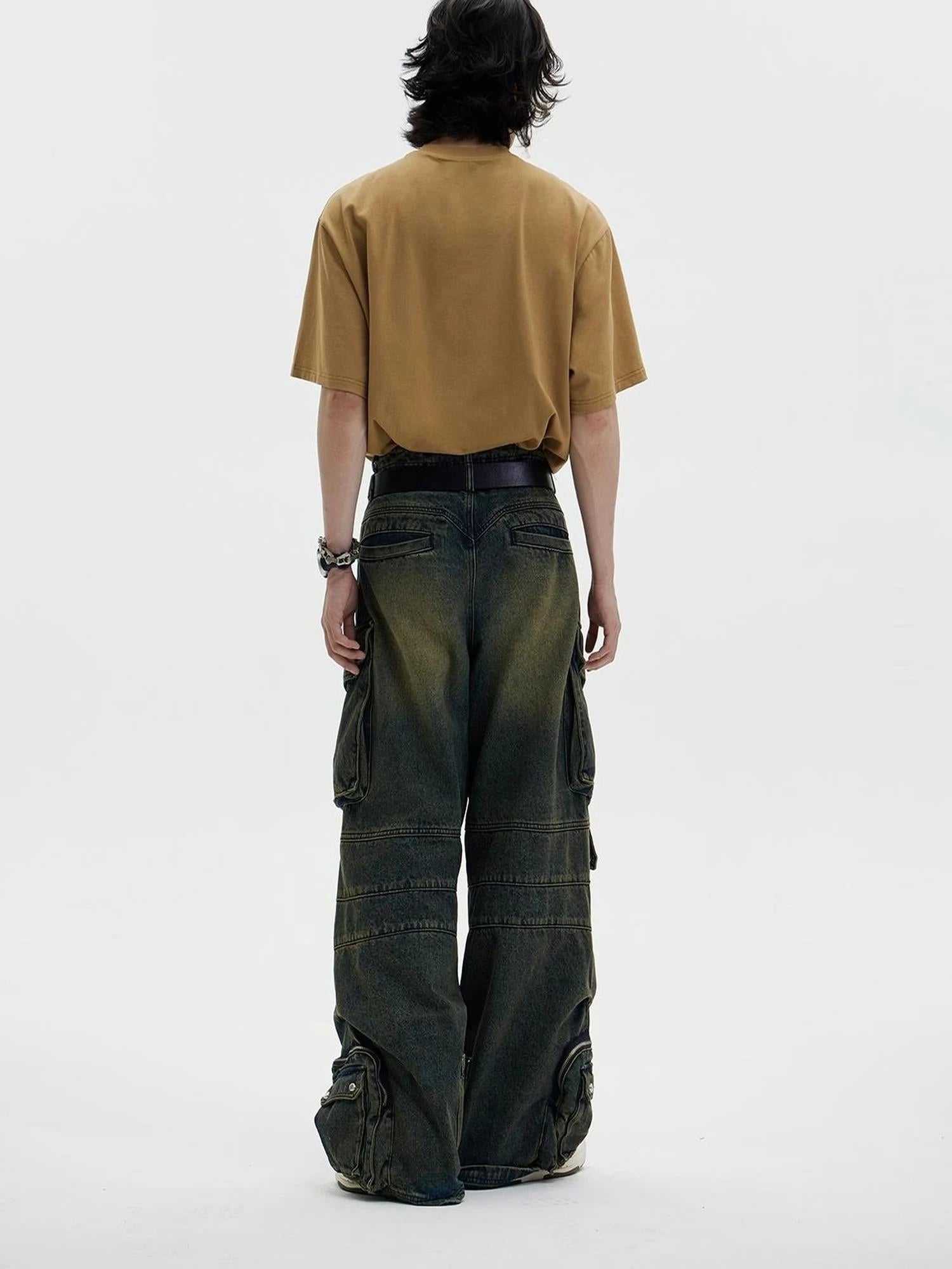 Vintage Industrial Washed Wide Leg Cargo Jeans