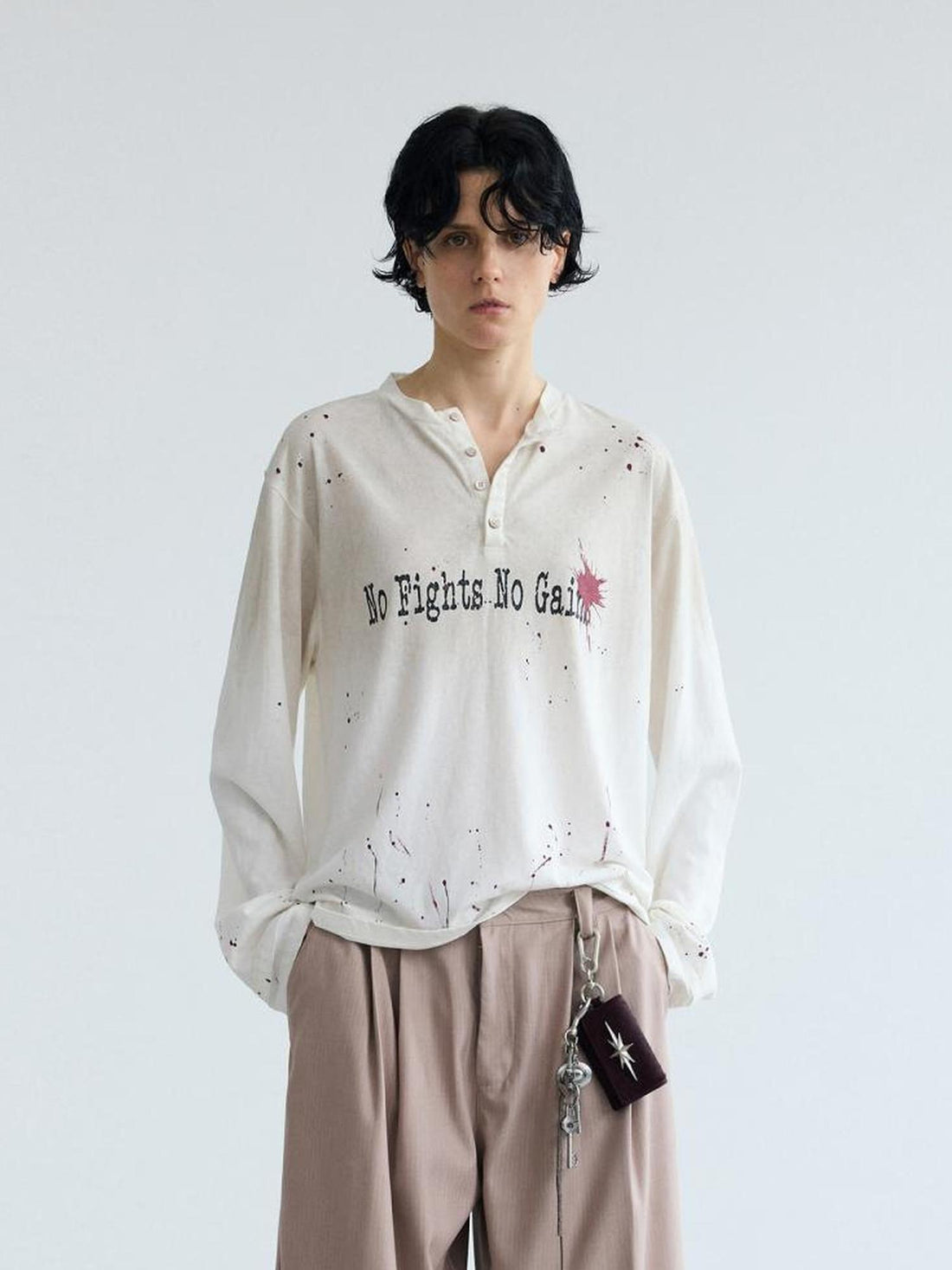 Peoplesense Vintage Ink Splatter Print Loose Long Sleeve Cotton Tee