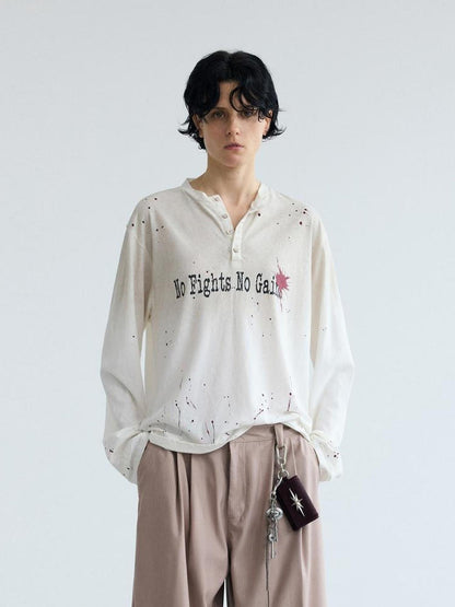 Peoplesense Vintage Ink Splatter Print Loose Long Sleeve Cotton Tee