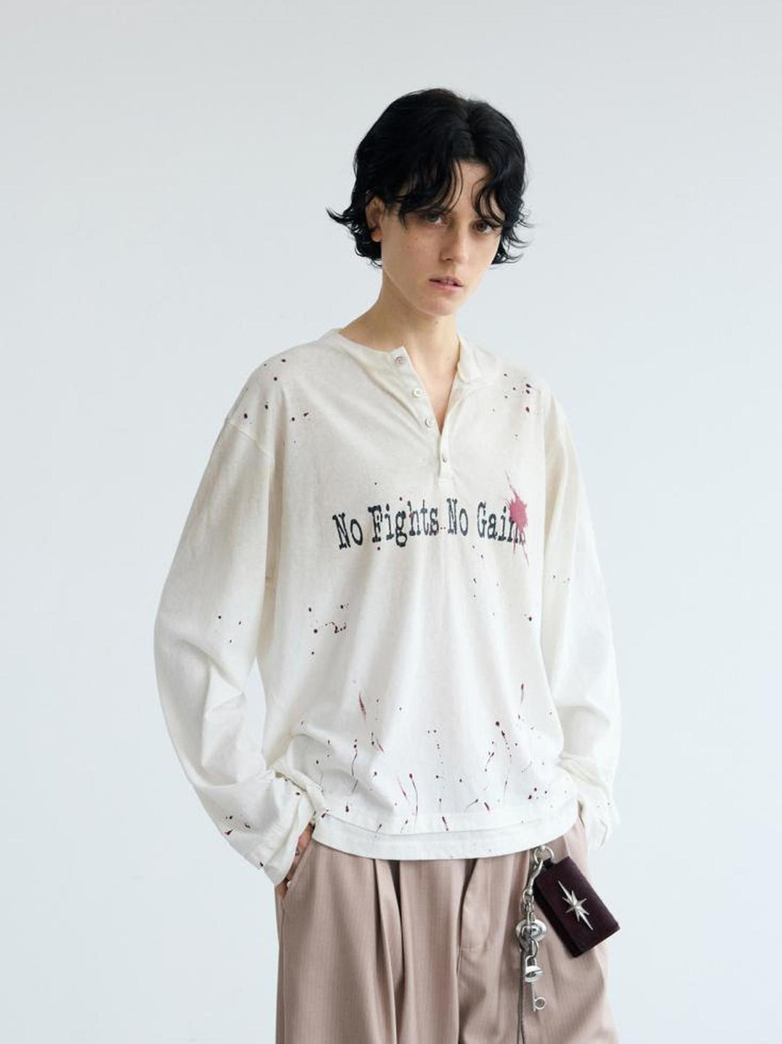 Peoplesense Vintage Ink Splatter Print Loose Long Sleeve Cotton Tee