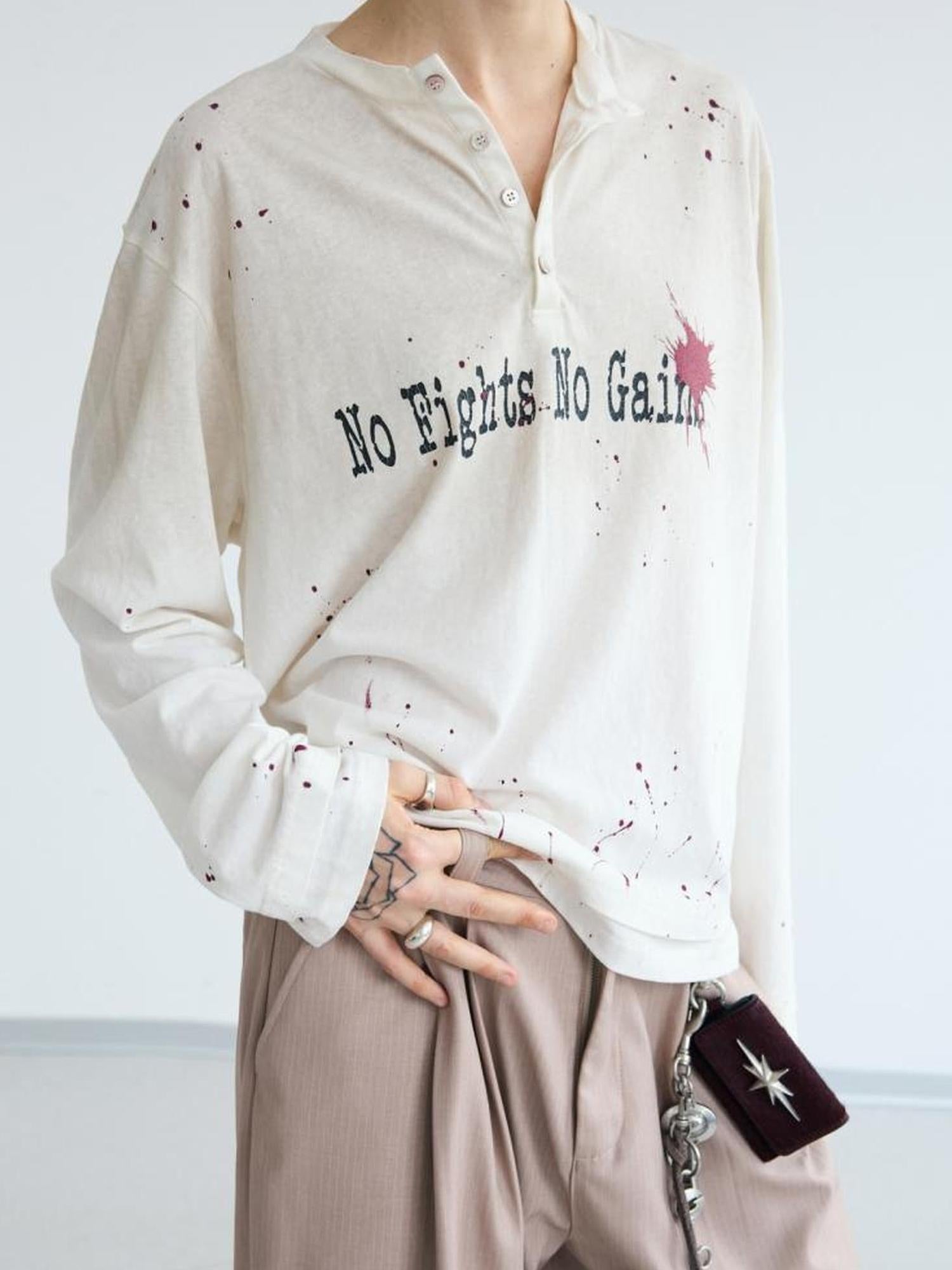 Peoplesense Vintage Ink Splatter Print Loose Long Sleeve Cotton Tee