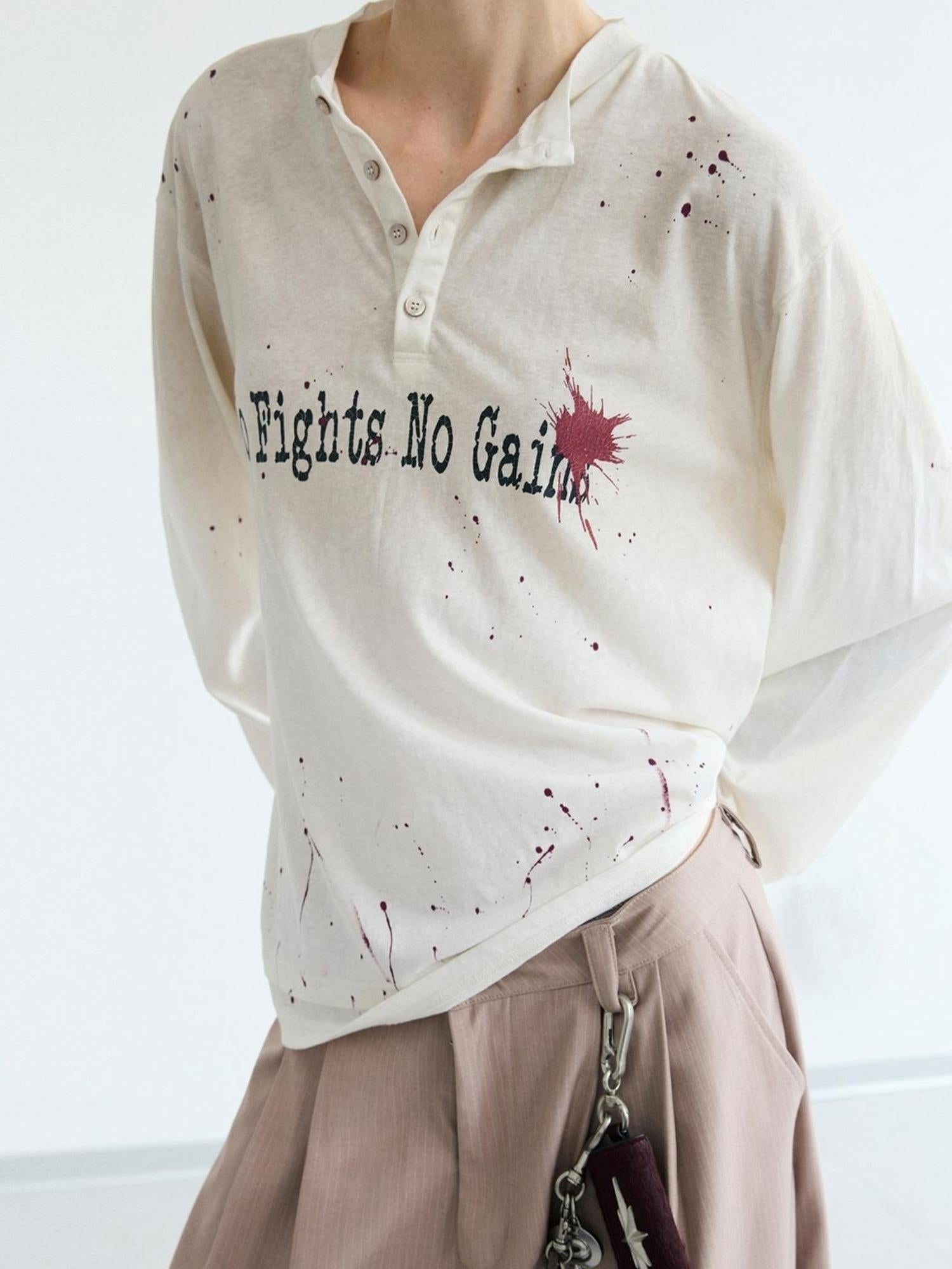 Peoplesense Vintage Ink Splatter Print Loose Long Sleeve Cotton Tee