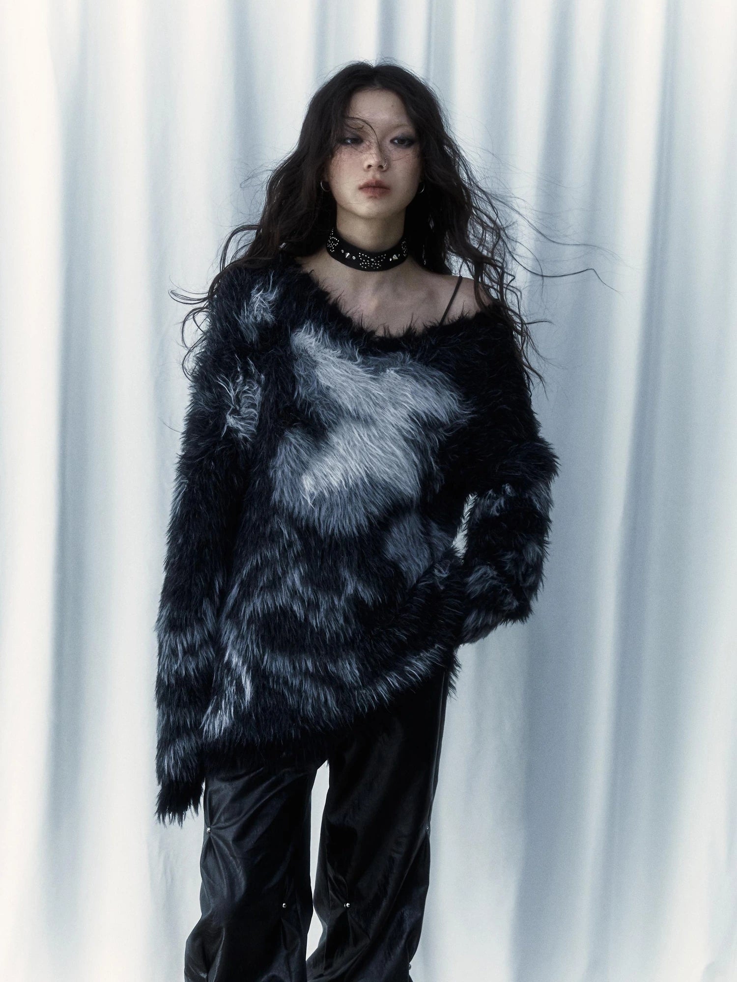 Vintage Jacquard Faux Fur Lazy Knit Sweater