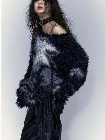 Vintage Jacquard Faux Fur Lazy Knit Sweater