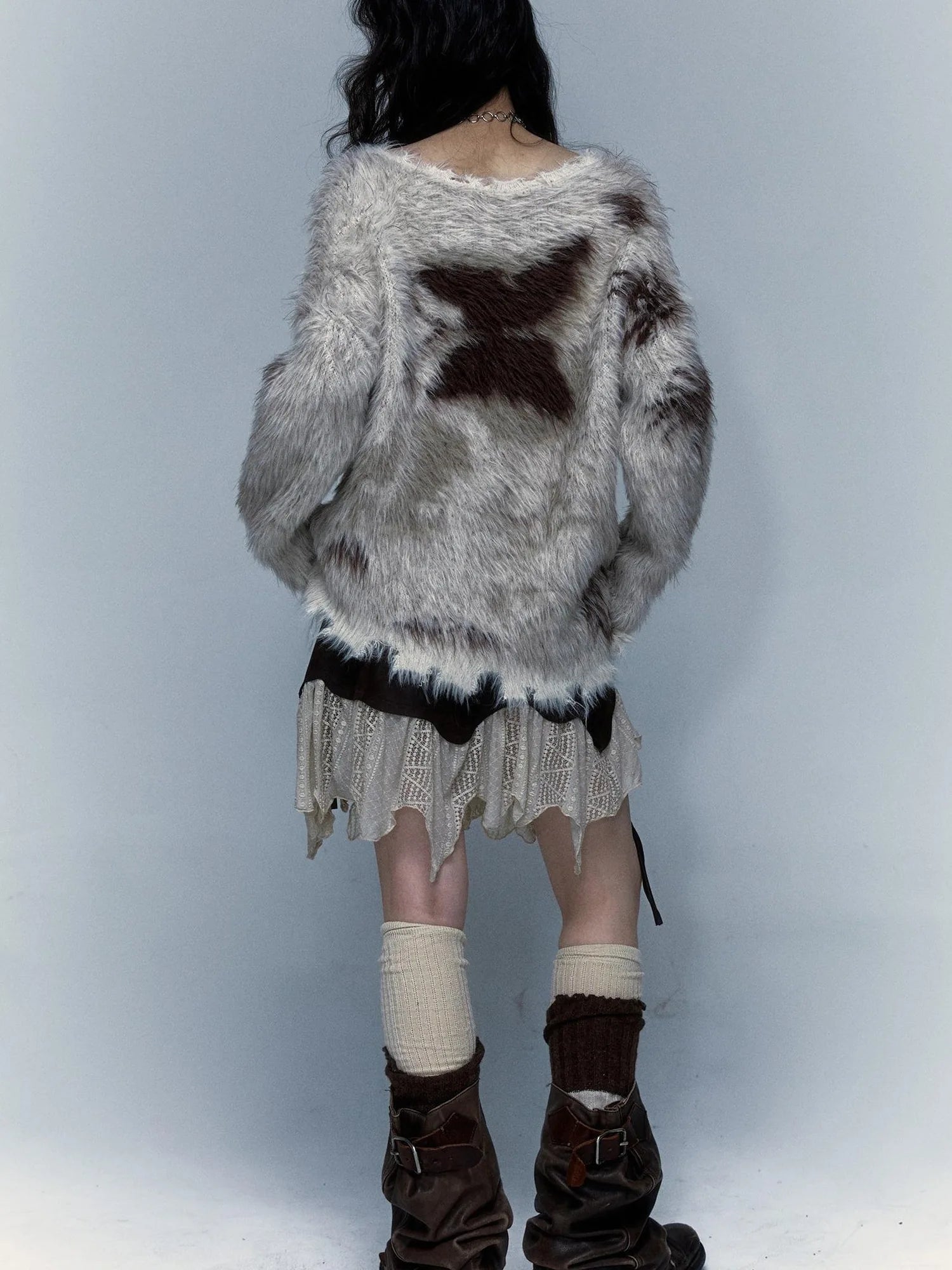 Vintage Jacquard Faux Fur Lazy Knit Sweater