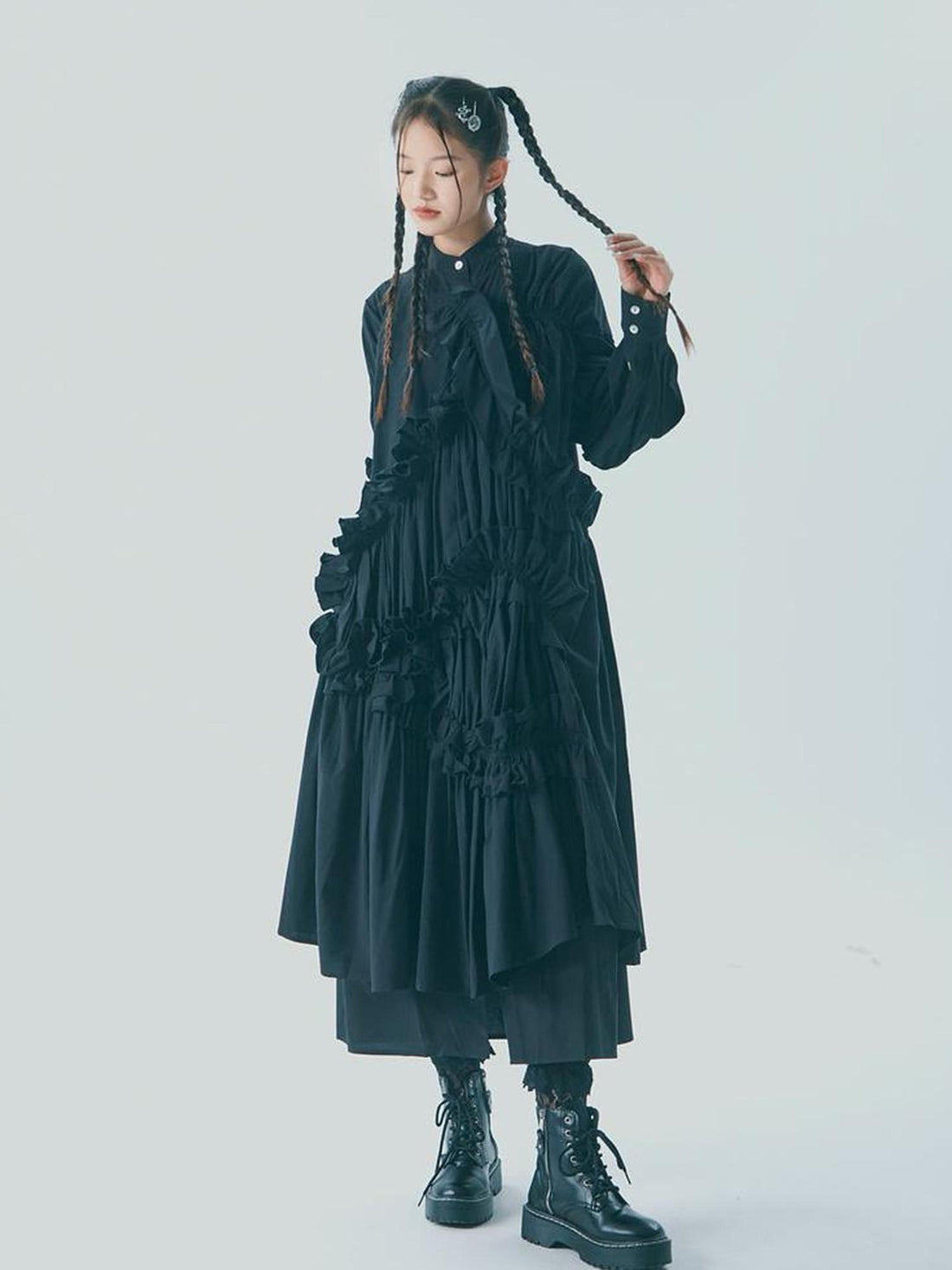 Sweet Mi Vintage Knight Pleated Linen Shirt Gown Set