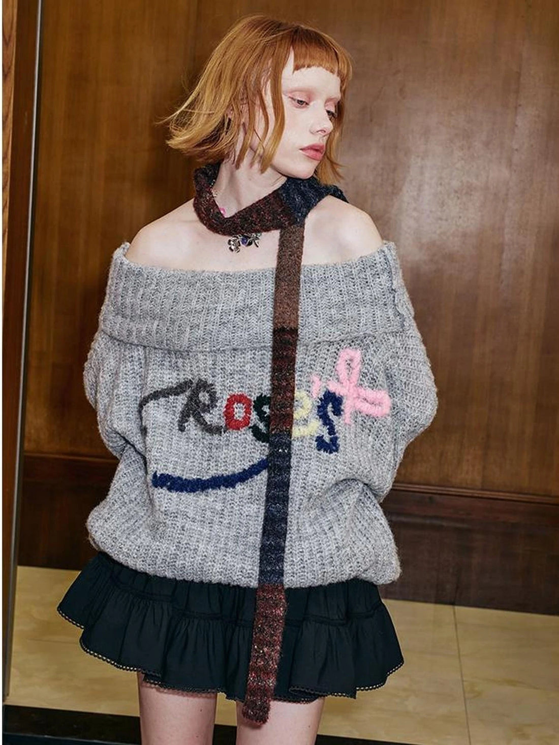 Vintage Knit Colorblock Scarf Soft Wool Blend Autumn Chic