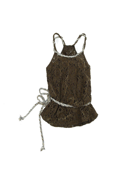 Vintage Lace-up Distressed Crochet Bralette Top