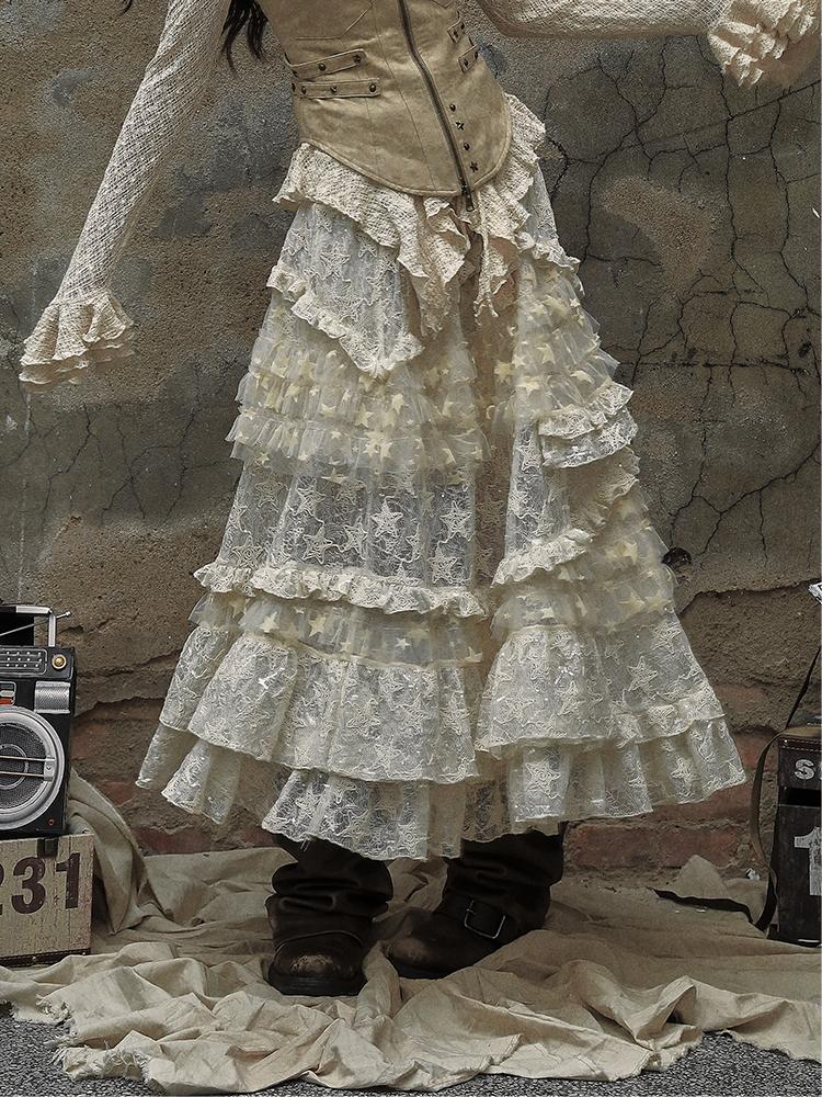 Vintage Lace High Waist Romantic Tiered Tulle Dress