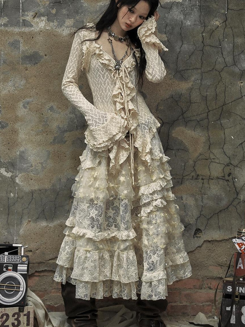 Vintage Lace High Waist Romantic Tiered Tulle Dress
