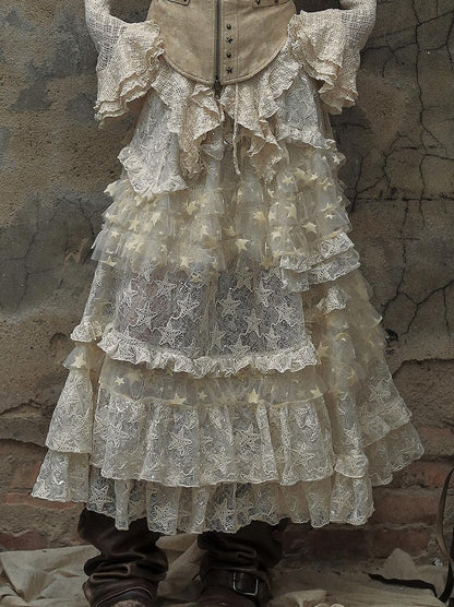 Vintage Lace High Waist Romantic Tiered Tulle Dress