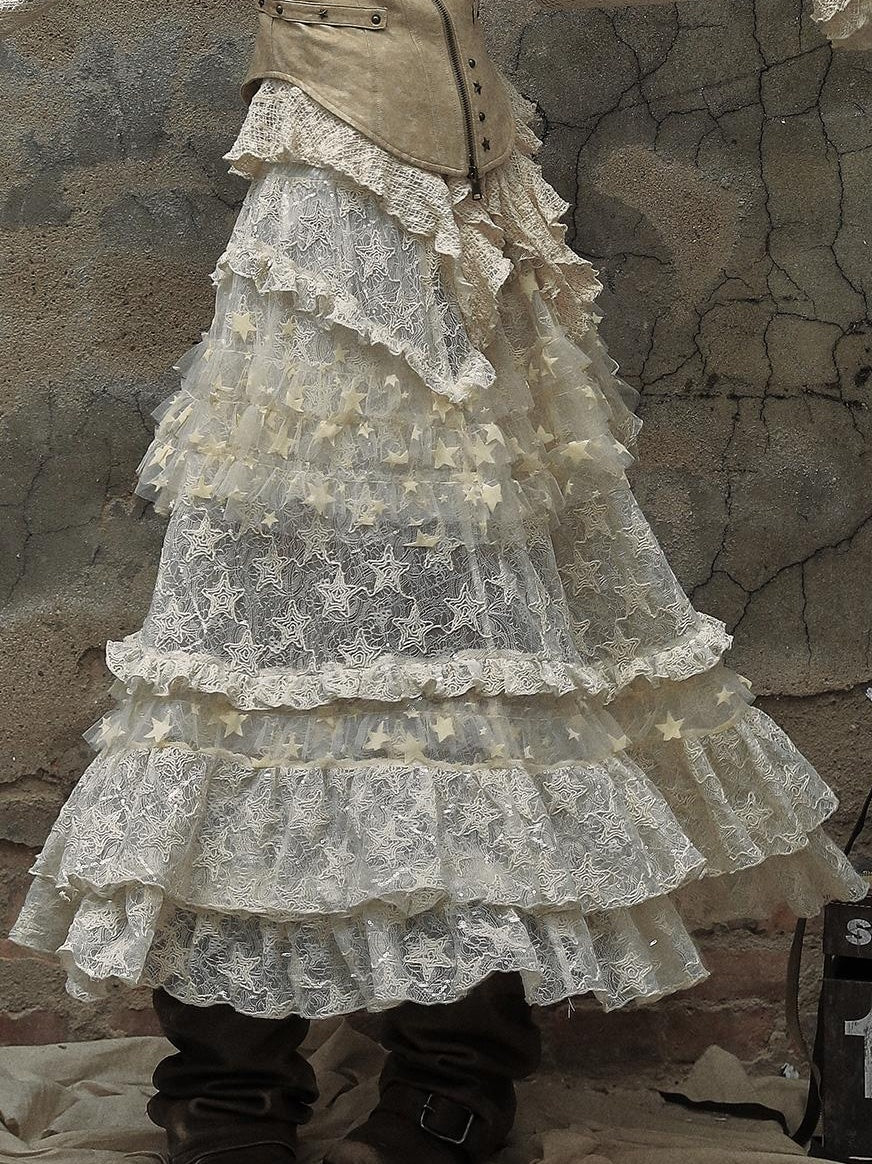 Vintage Lace High Waist Romantic Tiered Tulle Dress