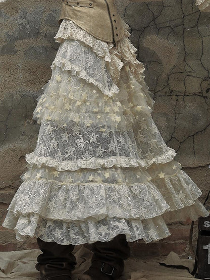 Vintage Lace High Waist Romantic Tiered Tulle Dress