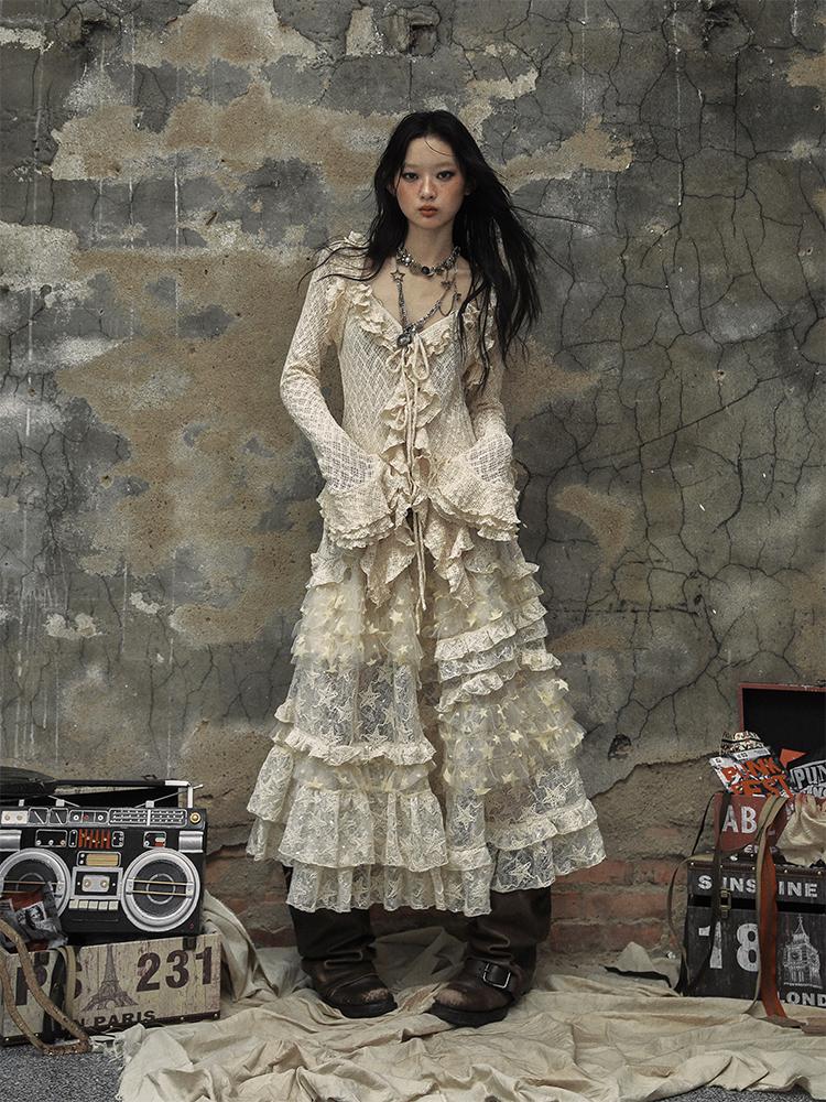 Vintage Lace High Waist Romantic Tiered Tulle Dress
