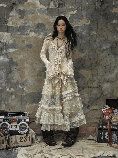 Vintage Lace High Waist Romantic Tiered Tulle Dress