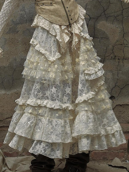 Vintage Lace High Waist Romantic Tiered Tulle Dress