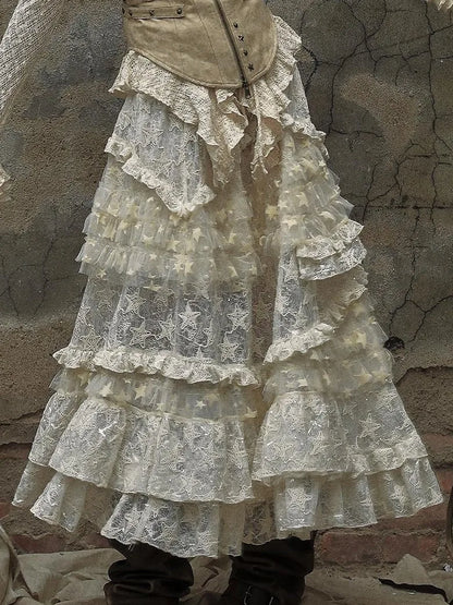 Vintage Lace High Waist Romantic Tiered Tulle Dress