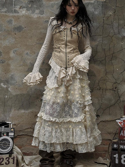 Vintage Lace High Waist Romantic Tiered Tulle Dress
