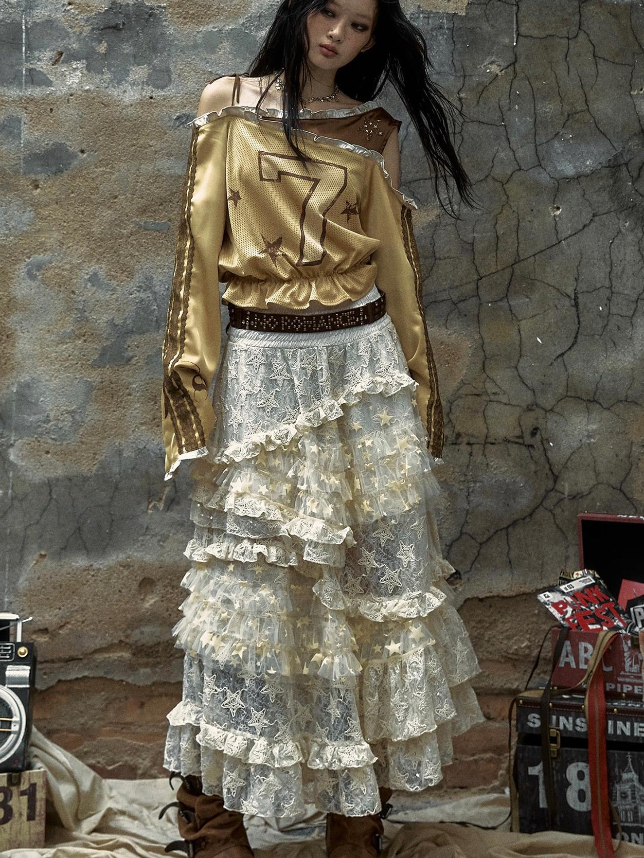 Vintage Lace High Waist Romantic Tiered Tulle Dress