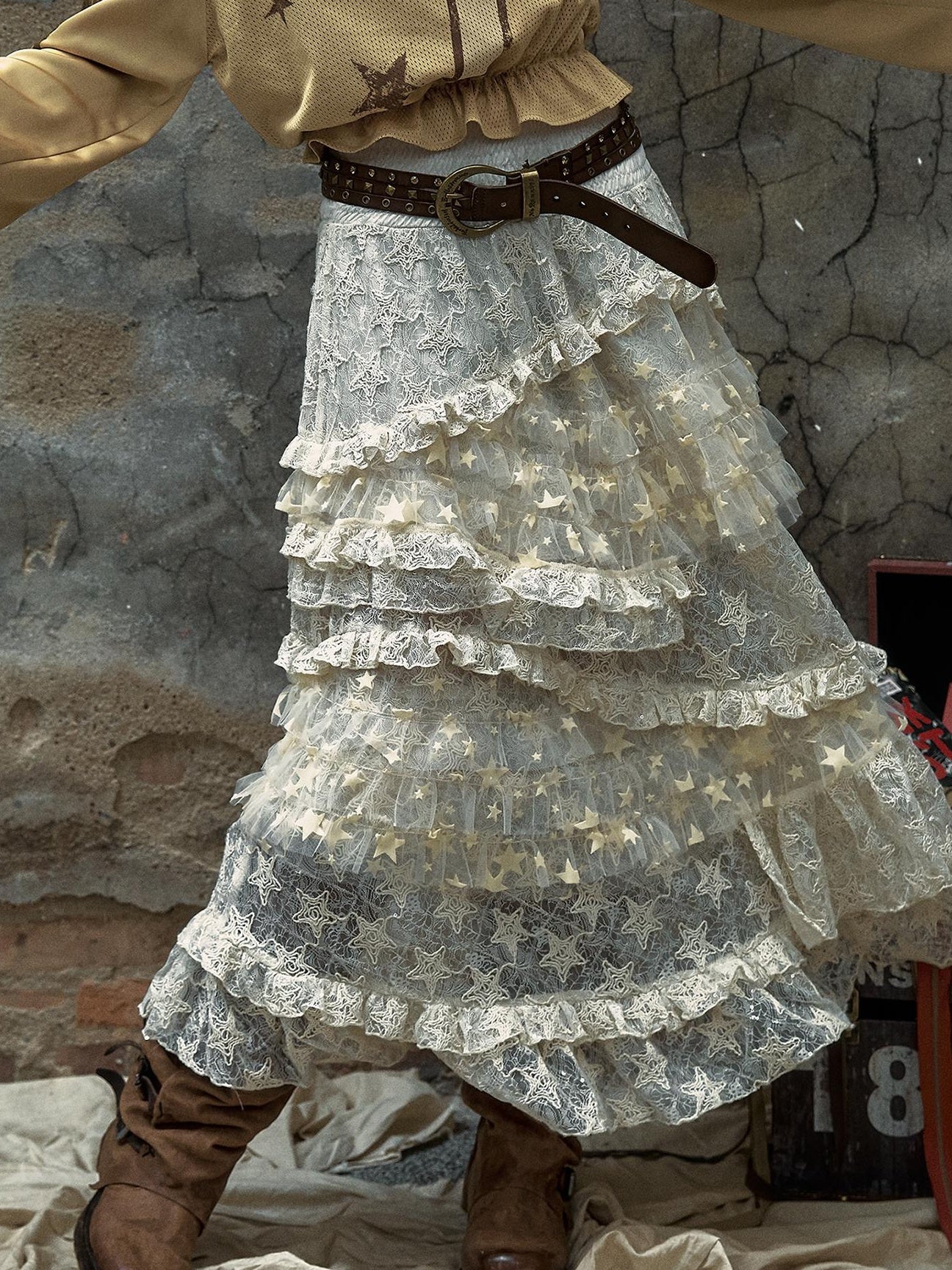 Vintage Lace High Waist Romantic Tiered Tulle Dress